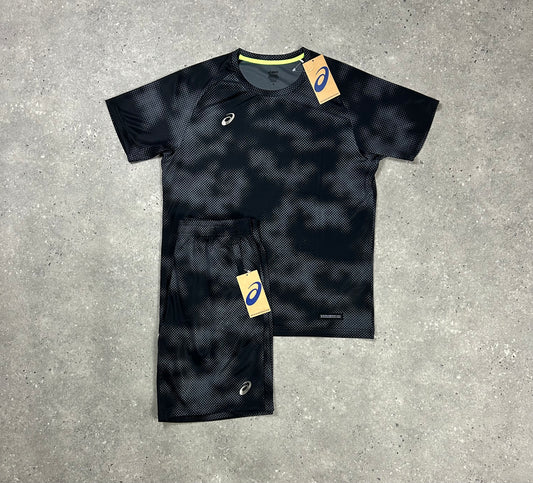ASIC Black Digital Cloud Short And T Shirt Black Set